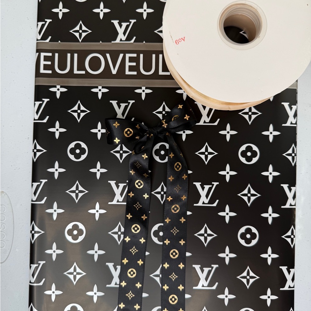 Bundle Korean Paper Wrapping set: 20 Black Sheets + 5 Yards Ribbon + 1 Ribbon